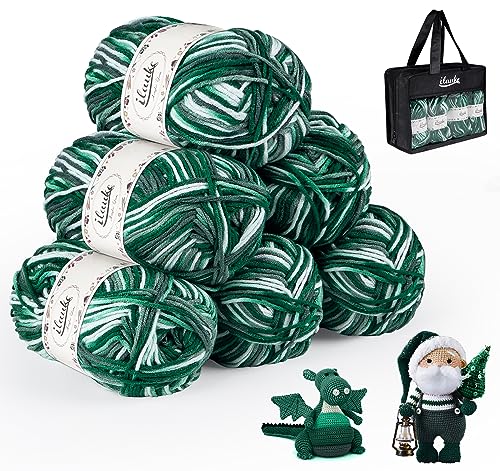 ilauke Yarn for Crochet 6 x 50g, Knitting Wool Yarn 4-ply with Carrying Bag
