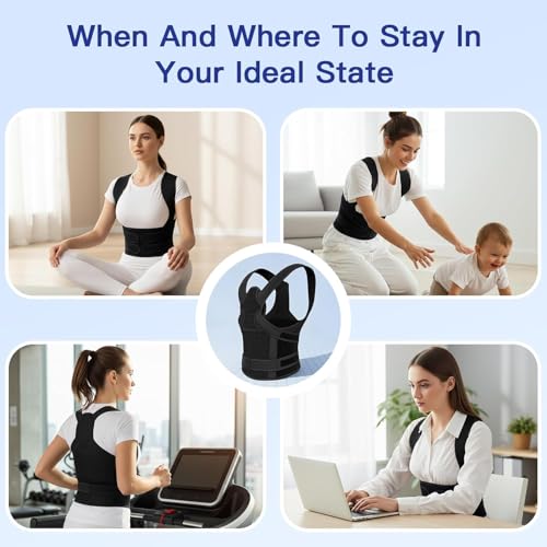 Image of TOVIKI Posture Corrector Belt for Men & Women | Back Brace for Lower Back Pain Relief | Lumbar & Shoulder Support Straightener | Adjustable Orthopedic Back Belt Kamar Dard Belt (BLACK)