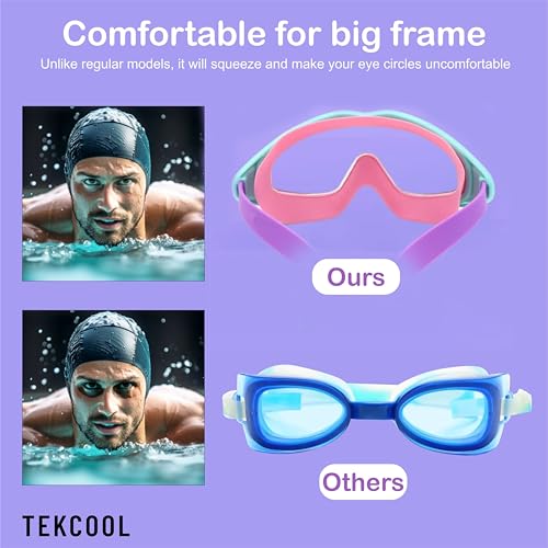 Image of TEKCOOL Swimming Goggles for Kids Big Frame Leakproof Swimming Goggles for Children Kids Swim Goggles with Anti Fog and UV Protection for Boys Girls for Age 2-16 (Pink)'