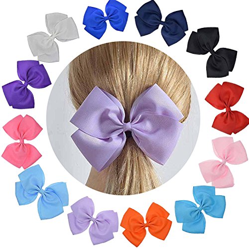 Cute Extra Large Hair Bow Set with Ruffled Grosgrain Fabric For Women Baby Girls (Pack Of 12)