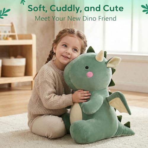 Image of VHYHCY Cute Dinosaur Plush Toys, Fat Dinosaur Stuffed Animals, Soft Dragon Plush Dino Plushie, Birthday Gifts for Kids Girls Boys Green 20 inch