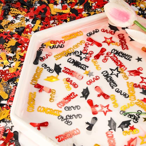Image of Red Gold and Black Graduation Confetti 2026, 1000 Pcs Congrats Grad Confetti Class of 2026 Party Table Centerpiece for 2026 Graduation Party Decorations