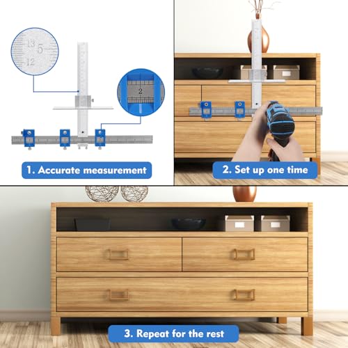 Image of Metal Cabinet Hardware Jig, Punch Locator Drill Guide,Wood Drilling Dowelling Guide for Installation of Handles Knobs on Doors and Drawer, Cabinet Template Tool for Handles and Pulls