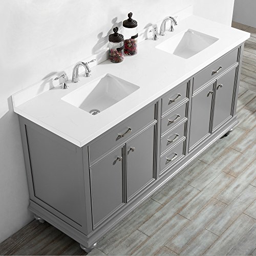 Vinnova 735072-Gr-Cqs-Nm Charlotte 72" Double Vanity In Grey With Carrara Quartz Stone Top Without Mirror #TOP3