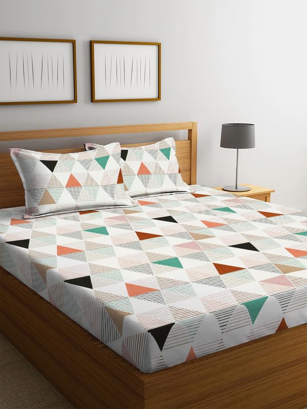 NHD HOME Premium 100% Cotton 210tc Flat Double Bed Bedsheets for Summer Breathable | Wrinklefree (Size-90 x 90 Cm) with 2 Pillow Covers (Size-17 X 27 Inches,Trangle Printed, White Black & Blue) NHD HOME Premium 100% Cotton 210tc Flat Double Bed Bedsheets for Summer Breathable | Wrinklefree (Size-90 x 90 Cm) with 2 Pillow Covers (Size-17 X 27 Inches,Trangle Printed, White Black & Blue)