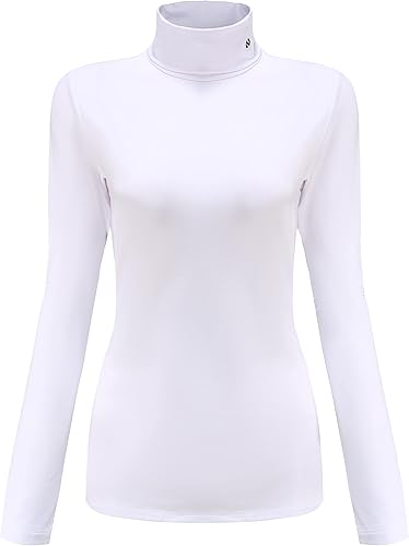 SSLR -Camisas térmicas para mujer-Cuello alto de manga larga con forro polar para invierno, ajustada, cuello alto falso, capa base