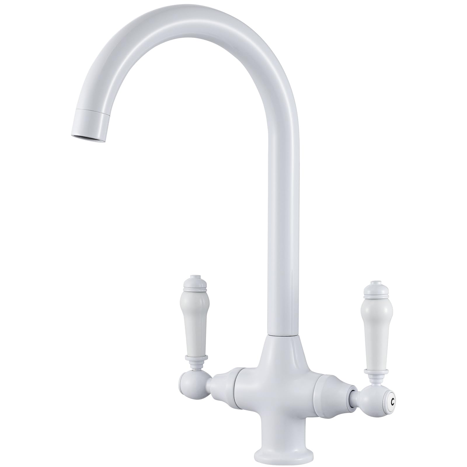 Peppermint White Kitchen Tap - Dual Lever Monobloc Design with 360 Degree Swivel Spout, Brass Traditional Kitchen Mixer Taps for 1 Hole Sink, UK Standard Fittings