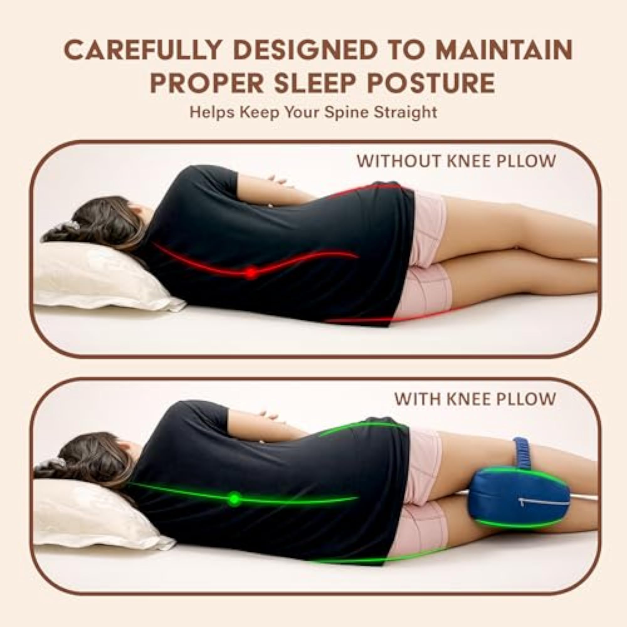 Knee Pillow for Side Sleepers, Orthopedic Memory Foam Cushion