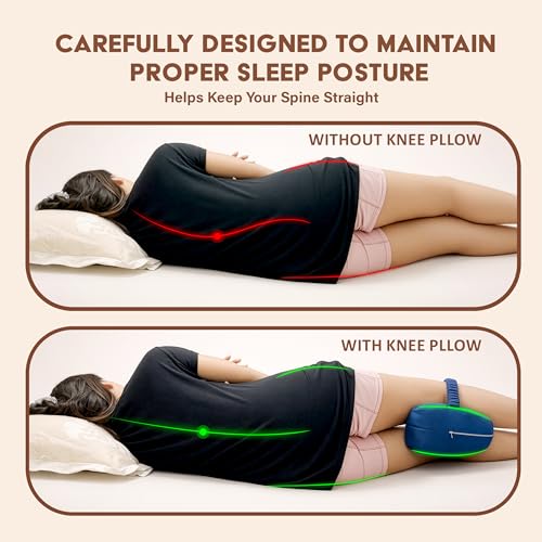 Image of Knee Pillow with Strap + Zip Cover - 9X9 Inch (2 Year Warranty) - Orthopedic Memory Foam for Side Sleepers | Premium Leg Cushion for Sciatica Pain Relief, Hip, Pregnancy & Knee Joint Support