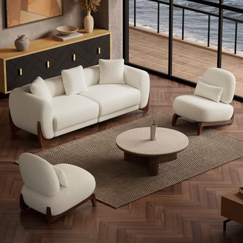 Morden Fort 3 Piece Boucle Sofa Set, Modern Upholstered
