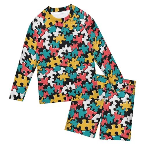 Jigsaw Puzzle Baby Boys' Toddler Long Sleeved Rashguard Swim Bathing Suit Set B0403556