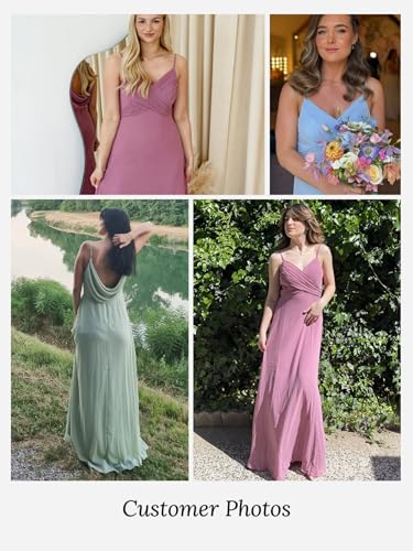 Image of Ever-Pretty Women's Summer Backless Spaghetti Strap Chiffon Bridesmaid Dresses Empire Waist Formal Wedding Guest Dress