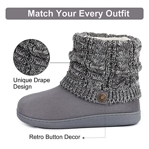 FamilyFairy Women's Woolen Yarn Knit Bootie Slippers Comfy Warm Plush Fleece Memory Foam House Shoes for Indoor Outdoor3
