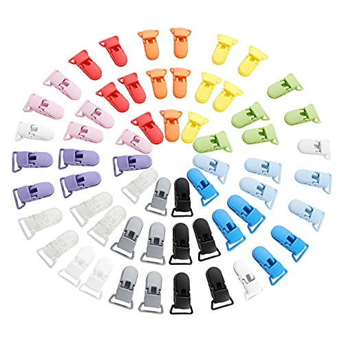 Image of 60 Pieces Pacifier Clips Holders Plastic Suspender Clips for Pacifiers for DIY Teething Toys Baby Blankets Bib,12 Colors