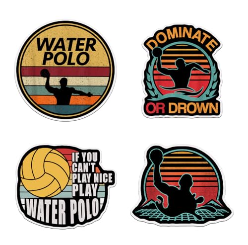 Image of (Set of 4) Water Polo Dominate or Drown Sticker, If You Can't Play Nice Play Waterpolo Vintage Retro Waterproof Stickers 3 Inches