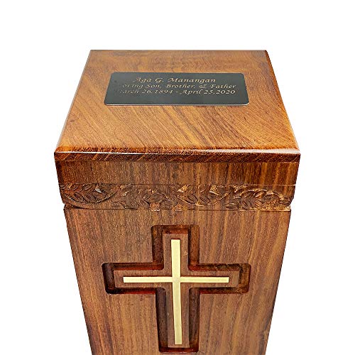 NWA Wooden Adult Size Human Funeral Cremation Urn with Solid Brass Cross and Engraved Plaque - Thumbnail 5