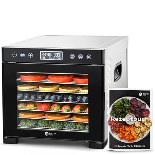 Balter Dörrautomat Edelstahl, Dörrgerät mit 5 Einlegefächern, BPA-frei, 600 W, 35°–75°C,...