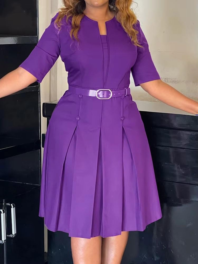 Vestidos midi para mujer con cinturón, media manga, acampanado, vestidos de invitados africanos para noche de graduación