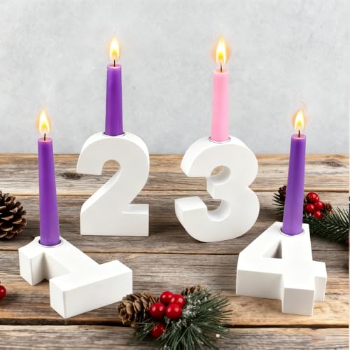 Joxessaien 4 Stück Adventkerzenhalter, Adventszahlen 1-4 Holz,...