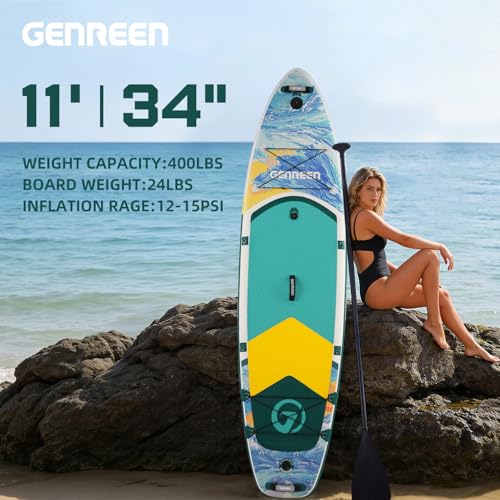 Image of Inflatable Stand-Up Paddle Boards - Available 32 inch /33 inch /34 inch Widths Inflatable Paddle Board with SUP Accessories, Camera Mount, Basic All-Around SUP Board for All Skill Levels, Up to 450lbs