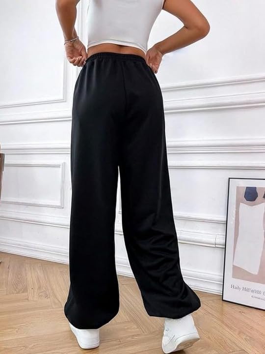Image of Women's High Waist Jogger Pants, Cotton Blend, Drawstring Elastic Waist, Relaxed Fit