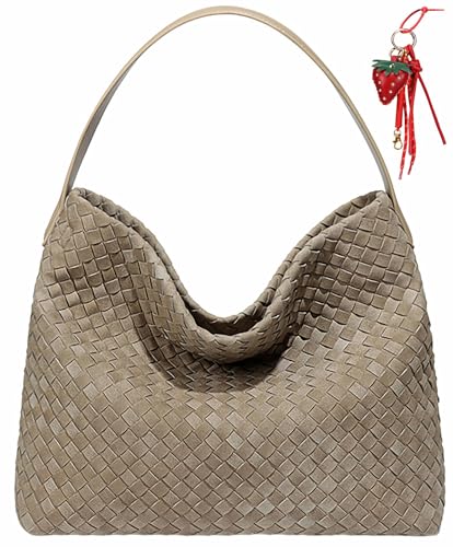 FRESHBRIEFS Woven Suede Shoulder Bag for Women's Suede Hobo Bag Tote Fashion Handbag Satchel for Work Weekend Travel Crescent Purse 2025