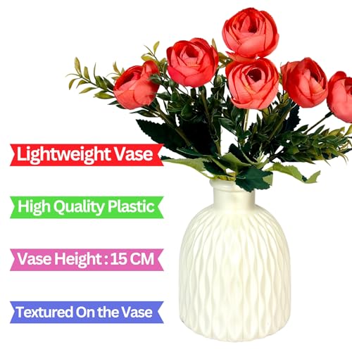 Image of Dekorly Faux Silk, Plastic Artificial Peony Flowers Bunch | White Vase with Flowers Bunch | Artificial Plants for Home Office Hotel Decor | Bedroom Living Room Bathroom Decor (Peach, Height : 30CM)