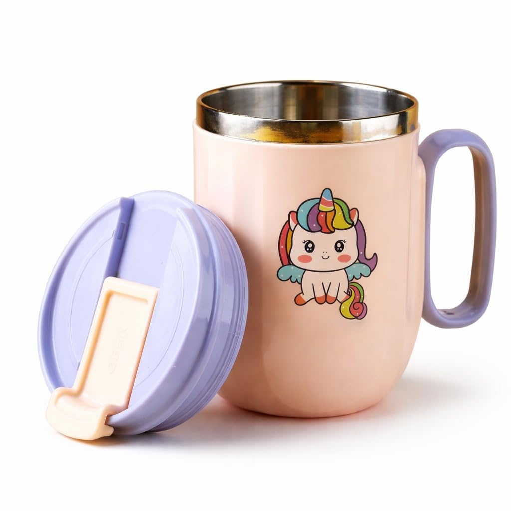 SMAX 400ml Stainless Steel Insulated Coffee Mug with Lid & Handle – Cute Design Thermal Tea Cup for Office, Home & Travel – Leak Resistant, Reusable Hot & Cold Beverage Mug (Multicolor)-image-45