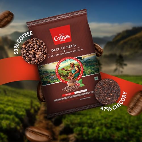 Image of Cothas Deccan Brew Strong Filter Coffee Powder | Roasted & Blended Signature Mix of 53% Coffee & 47% Chicory | Traditional South Indian | Rich Aroma & Strong Taste | 100g Pack