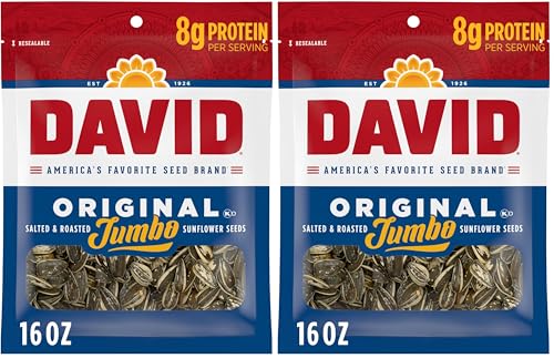 DAVID Roasted and Salted Original Jumbo Sunflower Seeds, 16 oz (Pack of 2)