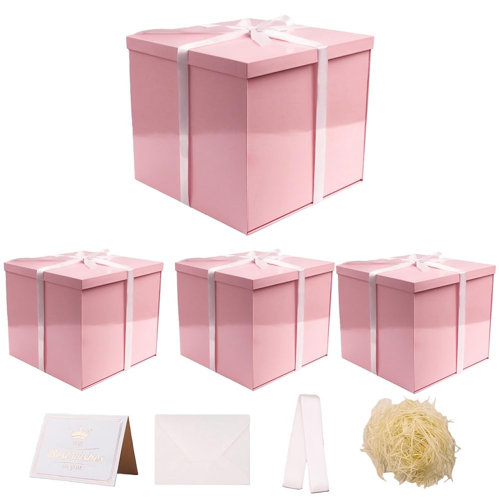 UoeRing 4 Pcs Large Gift Box Glossy Pink 12x12x11 Inch with Lid
