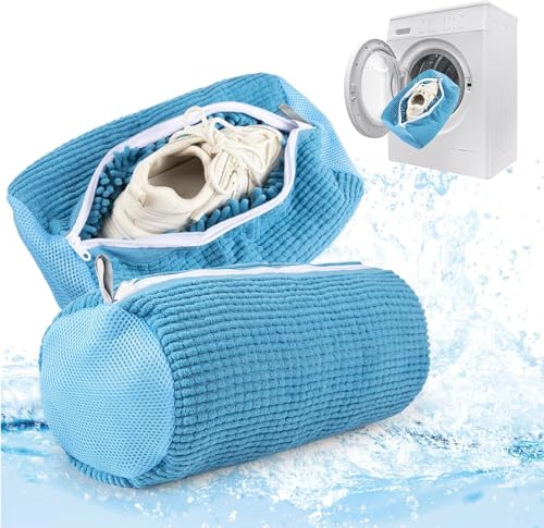 Image of Glivary Shoe washing machine bag, Laundry shoe pouch for washer and dryer, Reusable and Durable Zipper Plush Washing Machine Bag for Sneakers, Delicates and Toys(Laundry Bag) (yellow /blue, pack of 2)