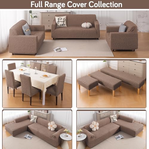 Image of HOKIPO 'Aria Nova' Elastic Stretchable 280 GSM Bubble Sofa Cover for 1 Seater, Mocha Brown (AR-6208-BR)