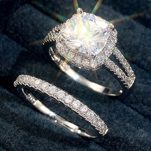 A Set White Gold Plated White Square Cubic Zirconia Engagement Rings Wedding Bridal Band Promise Rings Evening Parties Anniversary Valentine's Day Gifts Eternity Bands for Women2