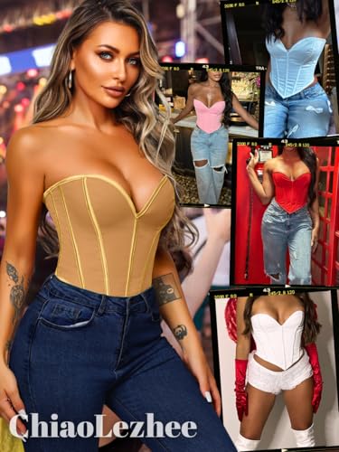 Image of ChiaoLezhee Heart Corset Top For Women, Sexy Concert Outfits Going Out, Strapless Crop Top, Overbust Bustier