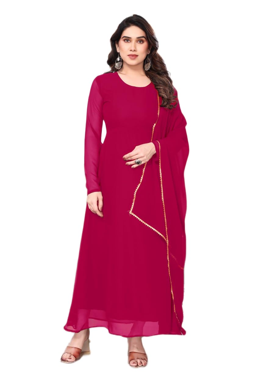 vrionsdn Womens Georgette Full Sleeves Round Neck Gown Featuring Solid Design with Pants and Border Trim Design Dupatta 3 Piece Ethnic Wear-picture-55