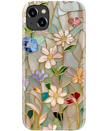 Image of Goodon for iPhone 14 Case /iPhone 13 Case Cute,Aesthetic Vintage Mosaic Stained Glass Shell Design,Floral Pattern,MagSafe Compatible,Preppy Trendy Y2K Protective Silicone Phone Cover for Women Girls | Dual-Layer Hard Shell + Silicone, Slim Fit Protective Phone Cover with Wildflower Designs for Women Girls