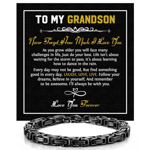 To My Grandson Bracelet from Grandma & Grandpa Grandson Leather Bracelet with Message Card & Gift Box Meaningful Bracelet for Grandson for Birthday Graduation Mens Cuban Chain Bracelet Grandson #1