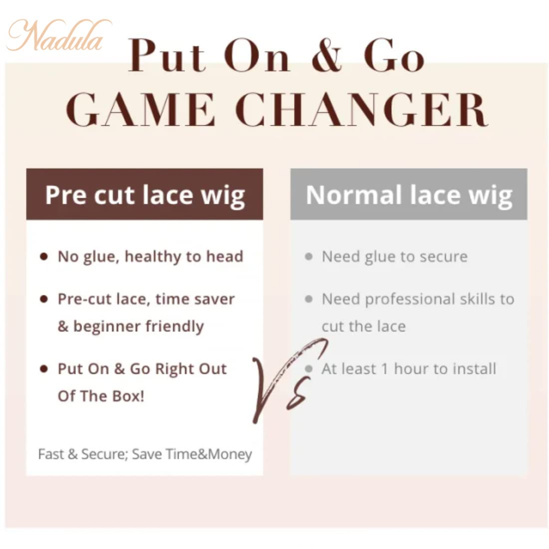 Nadula Reddish Brown Bye Bye Knots Glueless Wear and Go Kinky Curly Wigs Pre Cut Lace 6X4.75 HD Lace Front Human Hair Pre Plucked Pre Bleached Ready to Go Beginners Wig 16inch