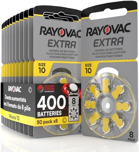 Udivita PR70 Hörgerätebatterien – 40 Stück Größe 10 (Gelb), Zink-Luft, 1,45V, Phono Pulse-Technologie In 5 Blistern à 8 Stück