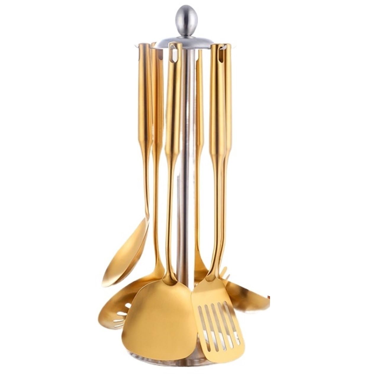 Ensemble de 7 ustensiles cuisine en acier inoxydable, spatule, pelle, louche, passoire à soupe, cuillères service(Rainbow No.0)