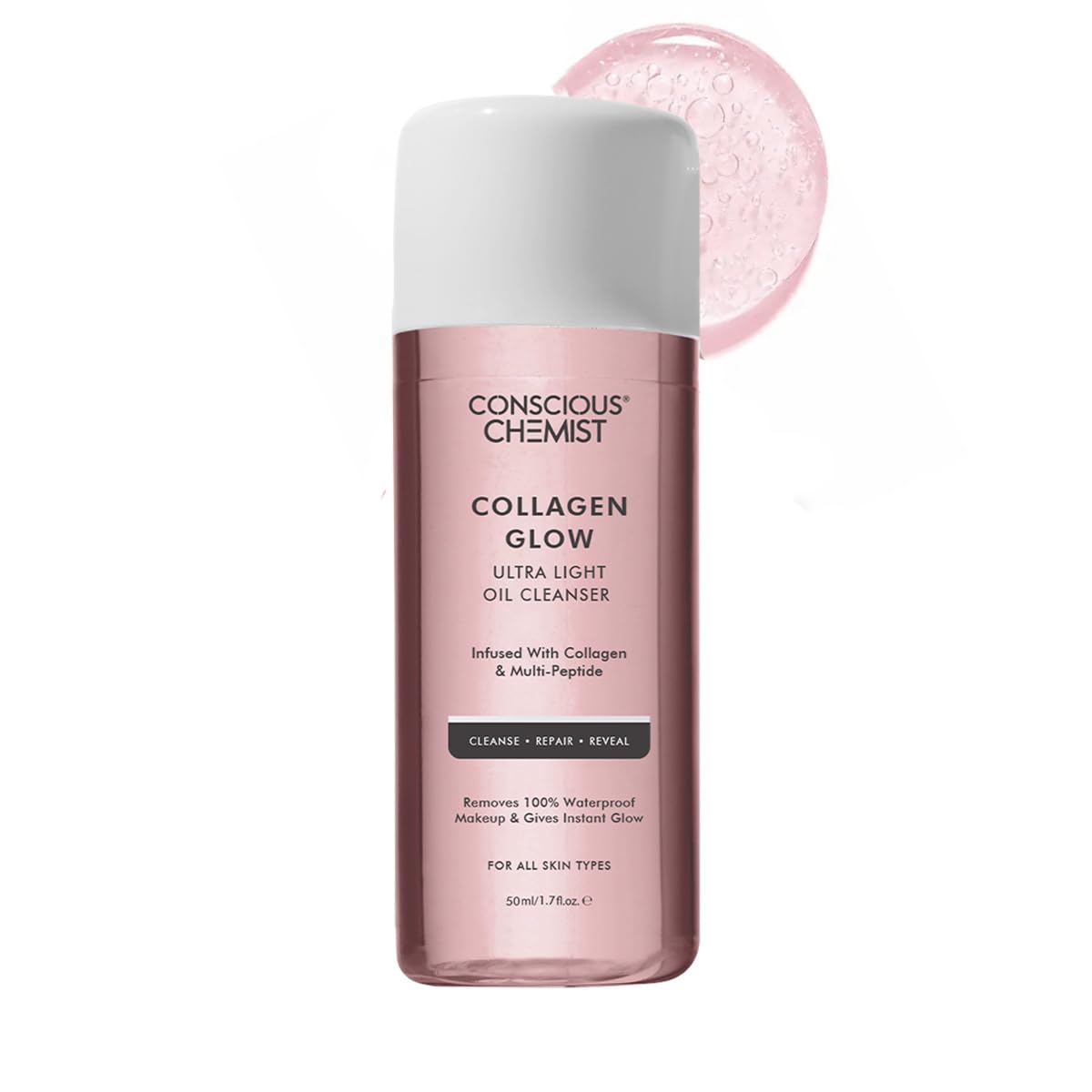 Conscious Chemist® Collagen Glow Ultra Light Oil Cleanser | 50ml | Makeup Removing & Nourishing Oil Cleanser with Hydrolyzed Collagen & Peptides | Improves Elasticity, Smooths Texture & Supports Skin Barrier | For Men & Women, All Skin Types-image-41