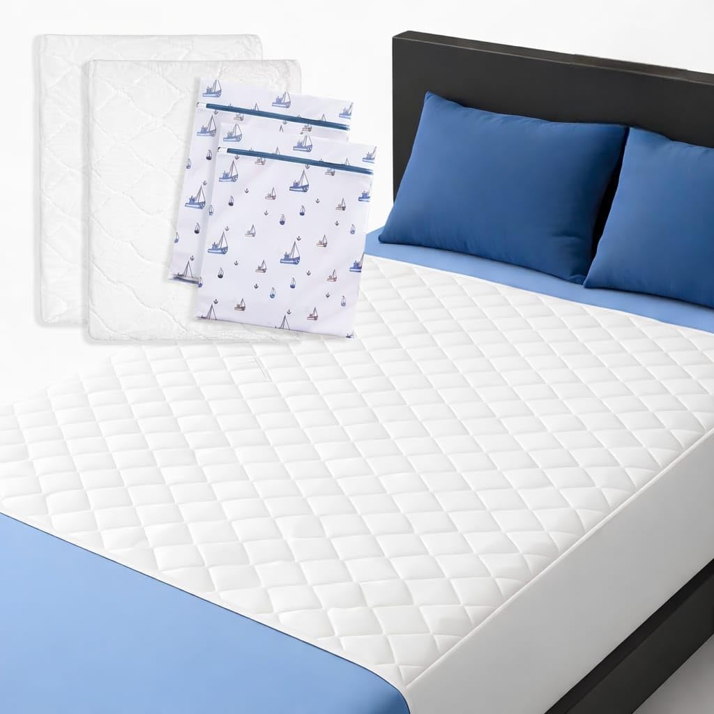 Empapadores Cama Adultos Pack 2 Unidades - Bolsas Lavadora Incluidas - Protector de Cama con 5 Capas - Empapadores Lavables para Adultos de 90x80cm con alas de 45x90cm y 2 Bolsas Lavadora 50x60cm