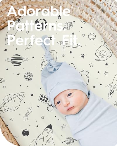 Image of Bassinet Sheets for Baby Boy Girl, TotBasic Buttery Soft Universal Bassinet Fitted Sheet, Compatible with Halo, Mika Micky, Baby Delight, Dream On Me, Maxi COSI and More Bassinet Mattress(Space)
