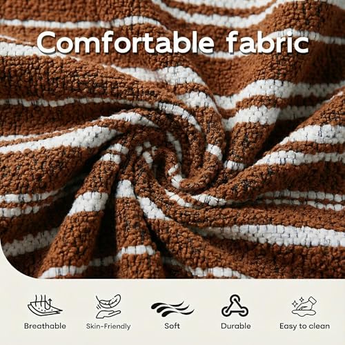 Image of Chenille Accent Chair with Lumbar Pillow, Brown Stripe, Wide Armrests, Deep Seat, 7 Inch High-Density Foam, 350 lbs Capacity