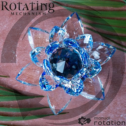 Image of FengShui Crystal Lotus Flower Showpiece & Paper Weight | Vastu Decor for Home & Office | Desk Decoration | Fengshui Items for Home Decor, Wealth & Gifting | Blue (Large-12.5 x 6.5 CM)
