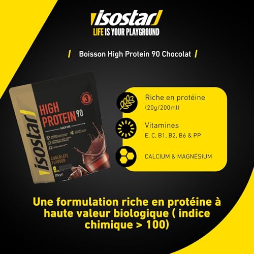 Isostar High Protein 90 Poudre pour Boisson Hyperprotéinée, Chocolat, 16 Boissons, 400 g – Image 3