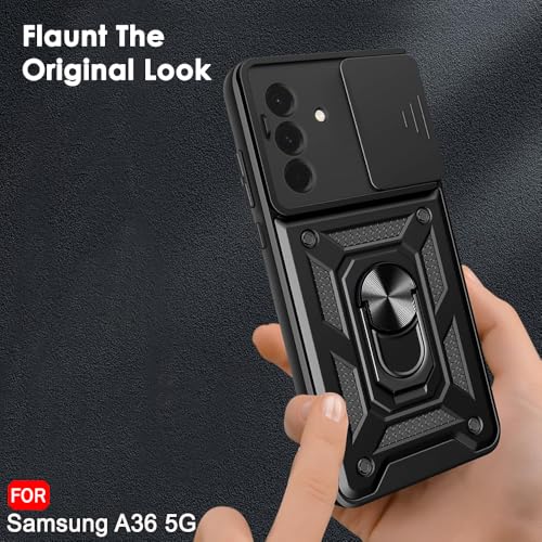 Image of TheGiftKart Tough Armor Bumper Back Cover Case for Samsung Galaxy A36 5G | Sliding Camera Cover, Kickstand & Ring Holder | 360 Protection Back Cover Case for Samsung Galaxy A36 5G (PC & TPU, Black) | Tough Armor
