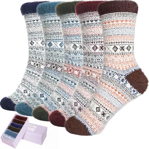 Image of SISOSOCK 5 Pairs Fuzzy Soft Cozy Comfortable Socks for Women, Casual Sleep Comfy Socks, Perfect Warm Winter Gifts for Women