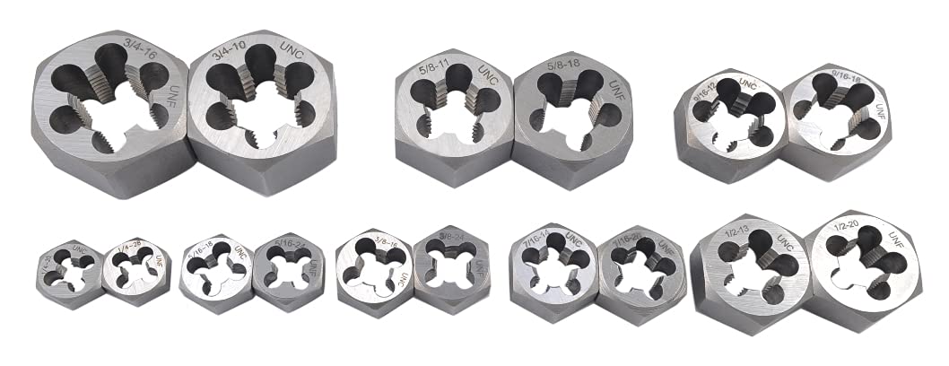 HHIP 1017-0016 - Juego de troqueles de rosca hexagonales (16 piezas, 1/4 a 3/4")